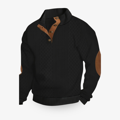 Beige strikket sweater med læderlapper på albuerne