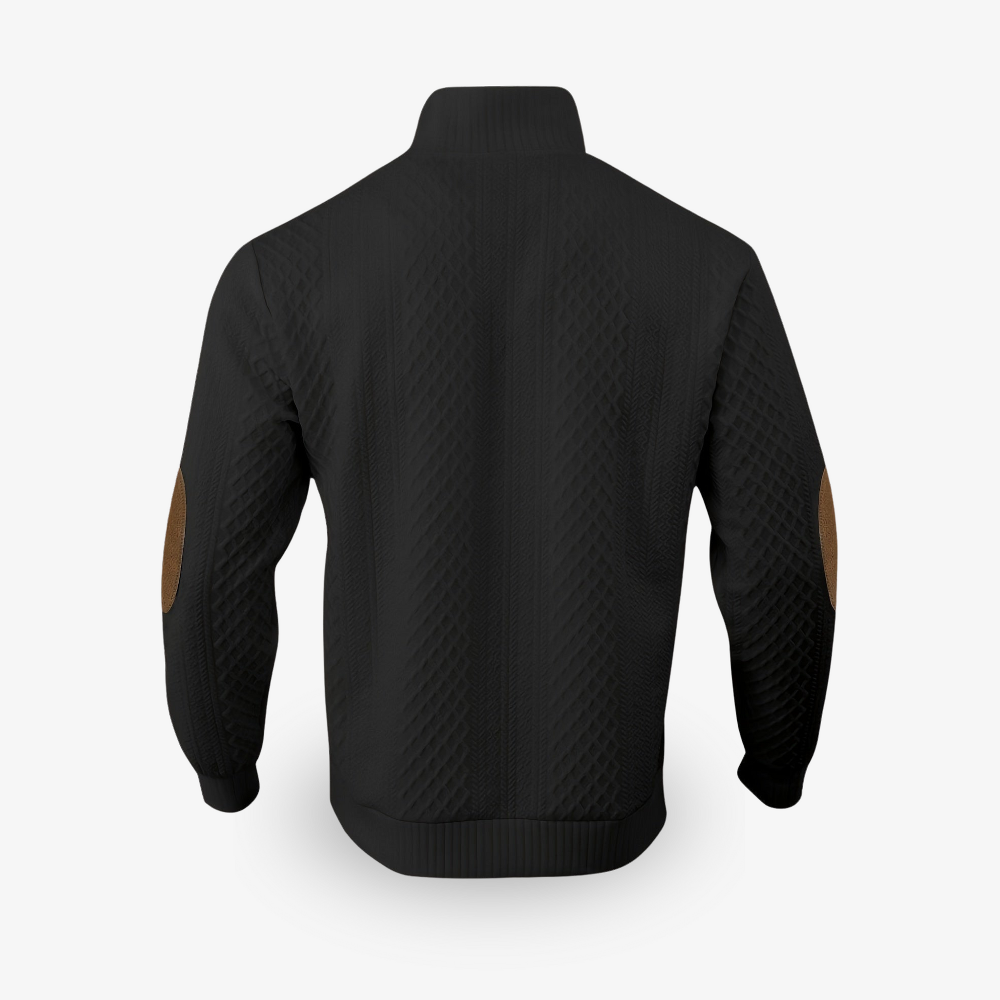 Beige strikket sweater med læderlapper på albuerne