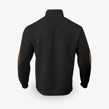 Beige strikket sweater med læderlapper på albuerne