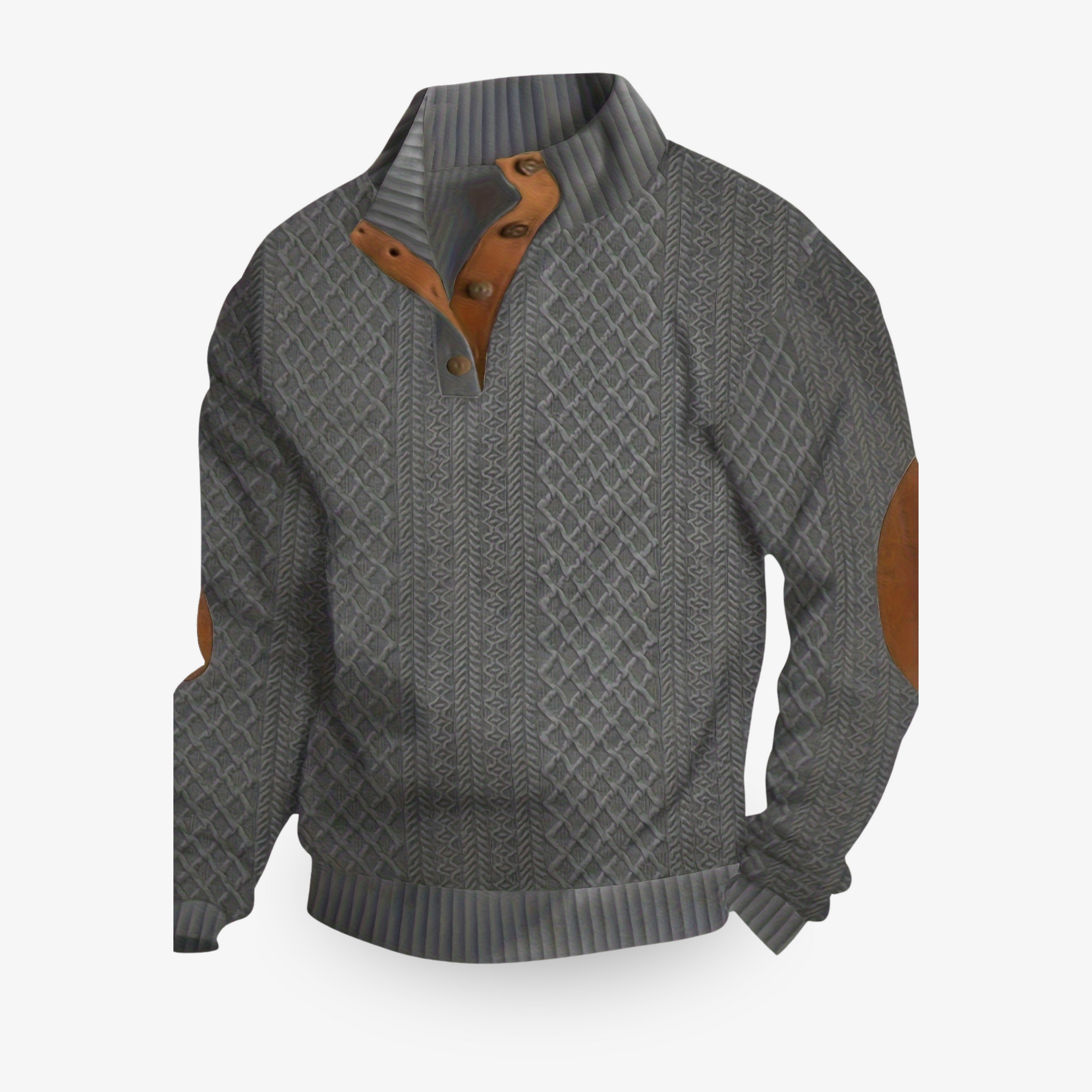 Beige strikket sweater med læderlapper på albuerne