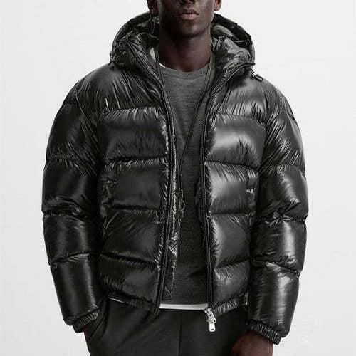 Sort dunjakke med hætte til mænd