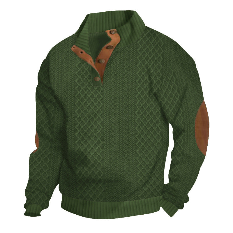 Beige strikket sweater med læderlapper på albuerne