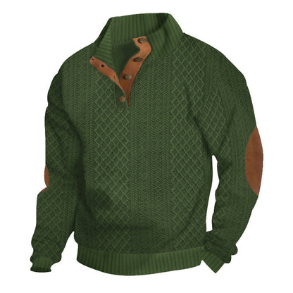Beige strikket sweater med læderlapper på albuerne
